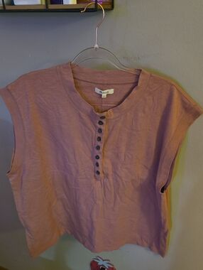 Madewell Dusty Rose Henley Tank with Button Placket